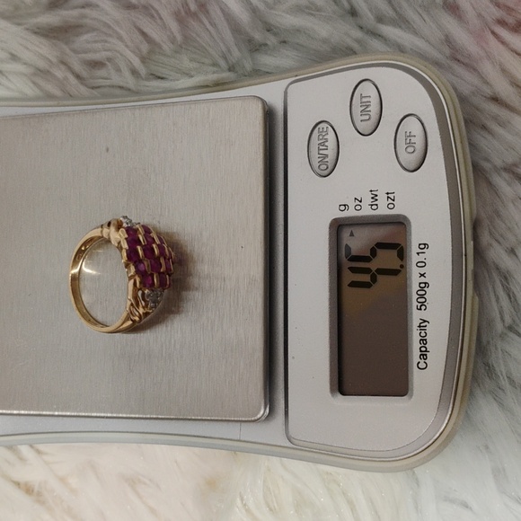 Auth 10k Solid Gold 19 Genuine Ruby Cluster & 6 Genuine Diamonds Ring Sz.7 - Picture 13 of 16